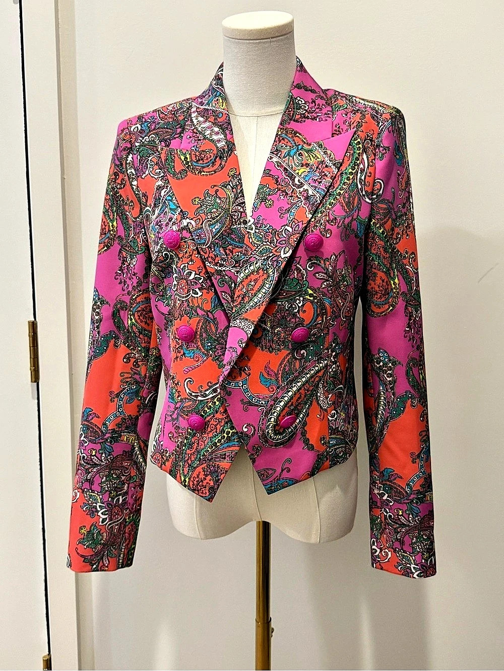 L’AGENCE Kaisley Paisley Double Breasted Blazer Pink Orange Size 6